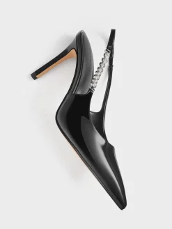 Flores Patent Gem-Strap Slingback Pumps
