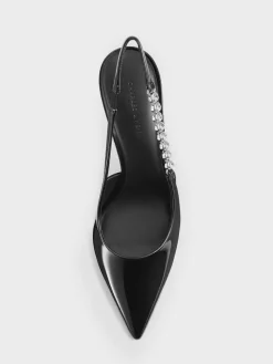 Flores Patent Gem-Strap Slingback Pumps