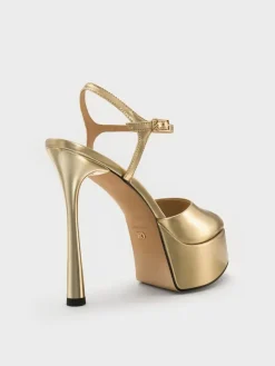Francesca Metallic Leather Peep-Toe Platform Heels