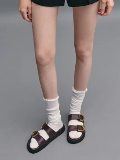 Gabine Gold-Buckle Leather Slides