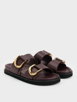 Gabine Gold-Buckle Leather Slides