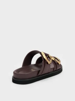 Gabine Gold-Buckle Leather Slides