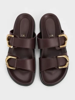 Gabine Gold-Buckle Leather Slides