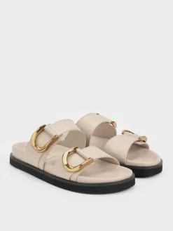 Gabine Gold-Buckle Leather Slides