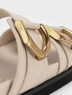Gabine Gold-Buckle Leather Slides