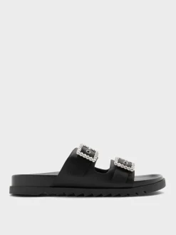 Gem-Buckle Double-Strap Sandals