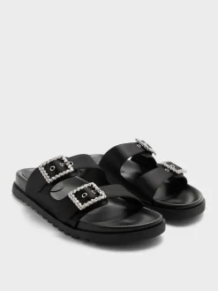 Gem-Buckle Double-Strap Sandals