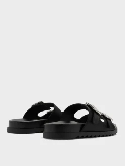 Gem-Buckle Double-Strap Sandals