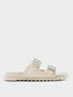 Gem-Buckle Double-Strap Sandals