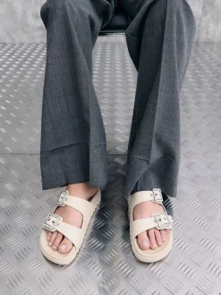 Gem-Buckle Double-Strap Sandals