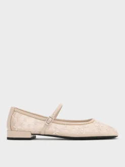 Gertrude Embroidered-Mesh Mary Janes