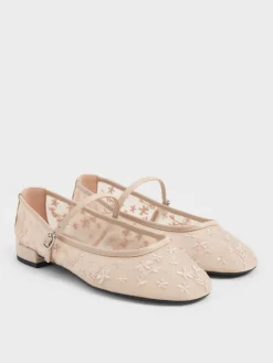 Gertrude Embroidered-Mesh Mary Janes