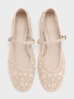 Gertrude Embroidered-Mesh Mary Janes