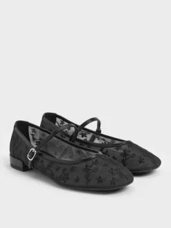 Gertrude Embroidered-Mesh Mary Janes