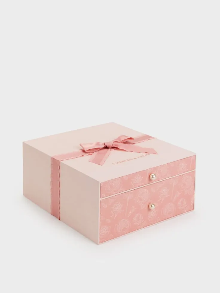 Gift Set: Floral-Mesh Pearl-Strap Shoulder Bag
