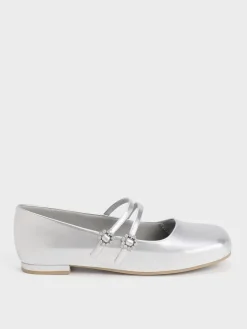 Girls' Gem-Embellished Metallic Mary Janes