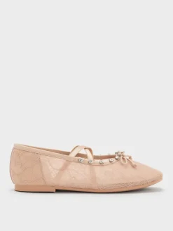Girls' Lace Crystal Crossover Ballet Flats