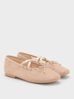 Girls' Lace Crystal Crossover Ballet Flats