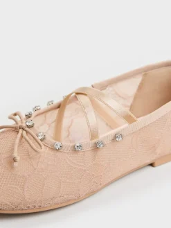 Girls' Lace Crystal Crossover Ballet Flats