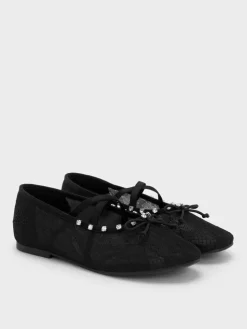 Girls' Lace Crystal Crossover Ballet Flats