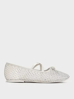 Girls' Mesh Crystal Crossover Ballet Flats