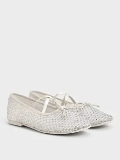 Girls' Mesh Crystal Crossover Ballet Flats