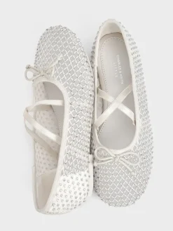 Girls' Mesh Crystal Crossover Ballet Flats