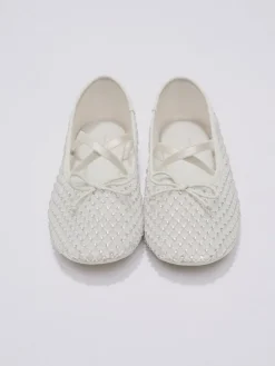 Girls' Mesh Crystal Crossover Ballet Flats