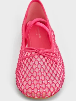 Girls' Mesh Crystal Crossover Ballet Flats