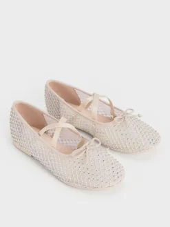 Girls' Mesh Crystal Crossover Ballet Flats