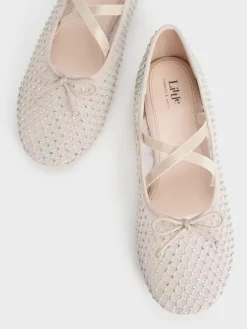 Girls' Mesh Crystal Crossover Ballet Flats