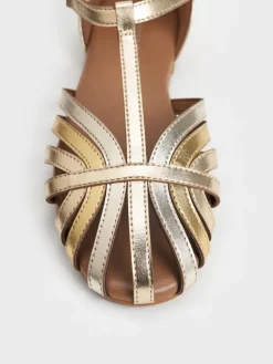 Girls' Metallic Caged T-Bar Sandals
