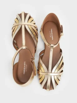 Girls' Metallic Caged T-Bar Sandals