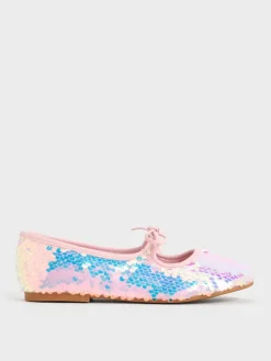 Girls' Sequin Two-Tone Bow Ballet Flats
