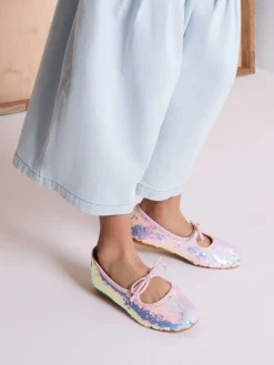 Girls' Sequin Two-Tone Bow Ballet Flats