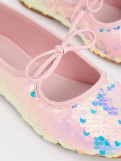 Girls' Sequin Two-Tone Bow Ballet Flats