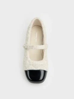 Girls' Tweed Pearl Mary Jane Flats