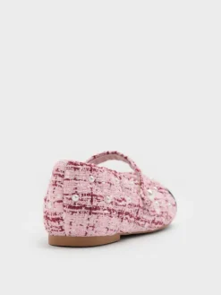 Girls' Tweed Pearl Mary Jane Flats