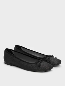 Glittered Mesh Bow Ballet Flats