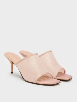 Glittered Mesh Heeled Mules