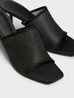 Glittered Mesh Heeled Mules