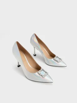 Holographic Leather Gem Pumps