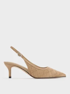 Ivette Faux Suede Woven Pointed Slingback Pumps