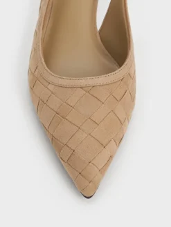 Ivette Faux Suede Woven Pointed Slingback Pumps