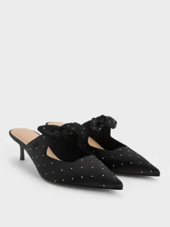 Jayce Dotted Knot-Bow Kitten-Heel Mules