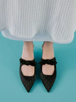 Jayce Dotted Knot-Bow Kitten-Heel Mules