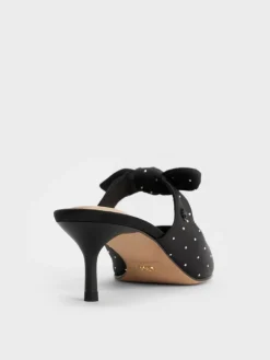 Jayce Dotted Knot-Bow Kitten-Heel Mules