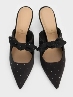 Jayce Dotted Knot-Bow Kitten-Heel Mules