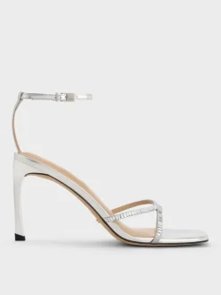 Jaylene Metallic Leather Gem Stiletto Sandals