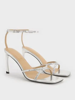 Jaylene Metallic Leather Gem Stiletto Sandals